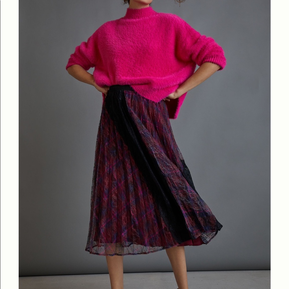 NWT Anthropologie Maeve Delphine Pleated Lace Midi Skirt Size 14 Runs Small